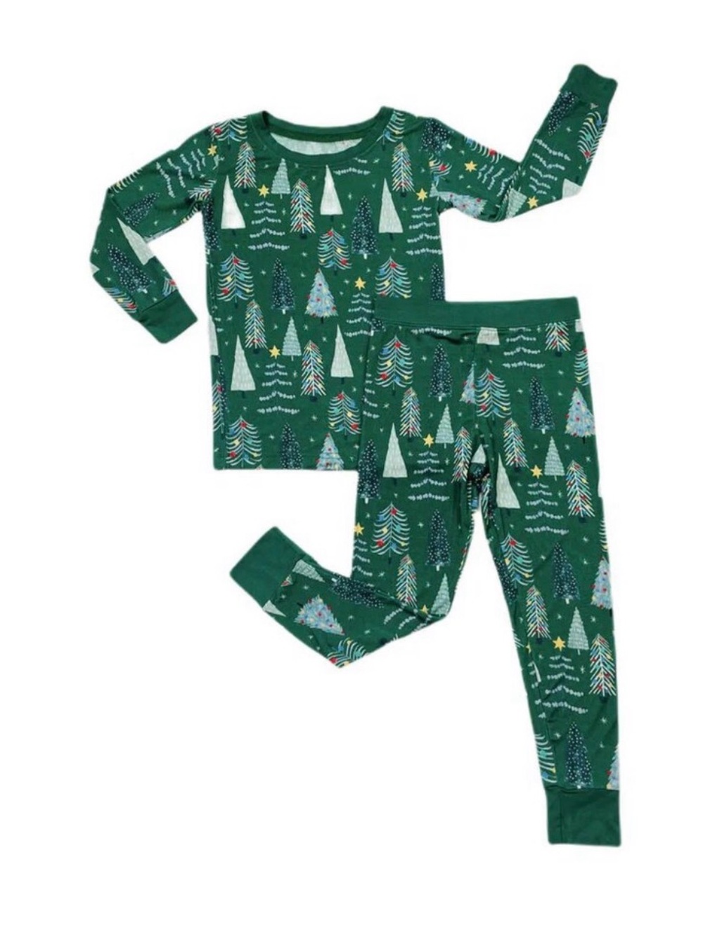 LITTLE SLEEPIES Green Twinkling Trees 2 Piece Bamboo Pajama Set- 3T